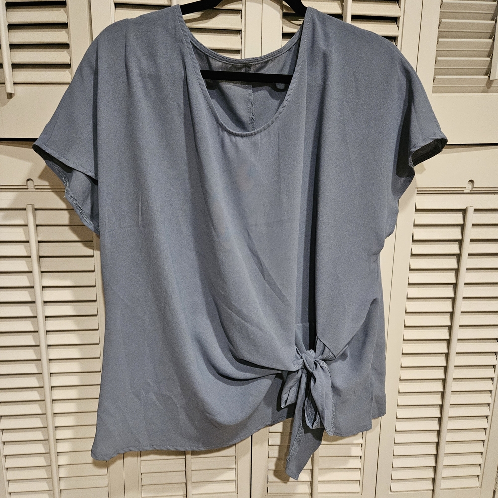 SHEIN Soft Blue Tie-Front Blouse